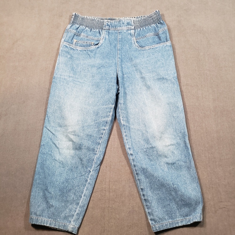 Lizwear Jeans Womens Medium Blue Vintage Elastic Waist High Rise Tapered‎ Leg